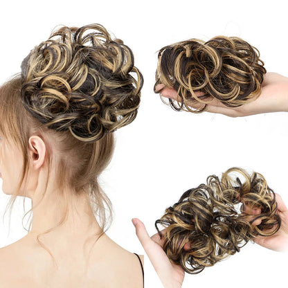 Synthetic Messy Bun Chignon Donut Hair Pad Elastic Rope Rubber Band Black Brown Blonde Hairpiece