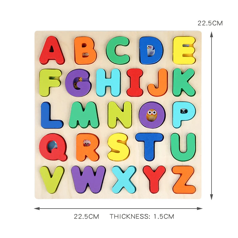 Wooden Alphabet & Number Puzzle Board – Montessori Learning Toy for Kids