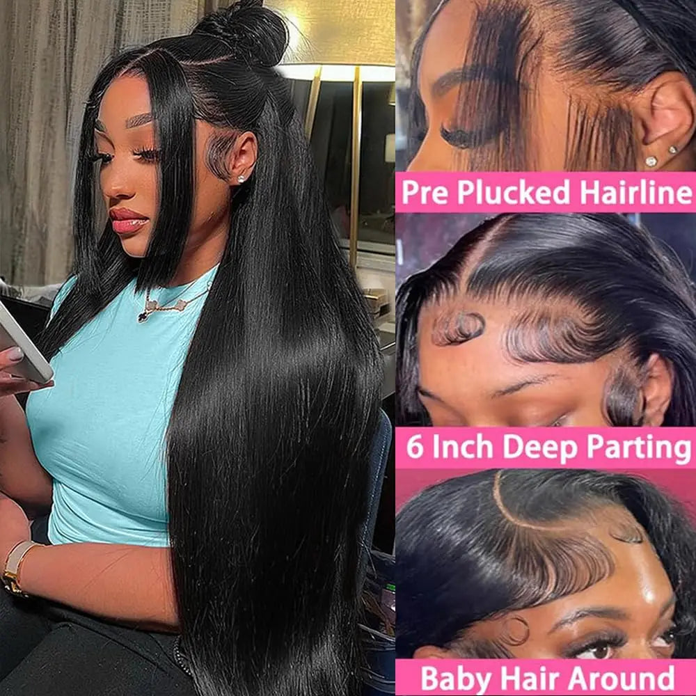 Long Straight Human Hair Wig – 13x4 & 13x6 HD Lace Front Glueless 16–42 Inches