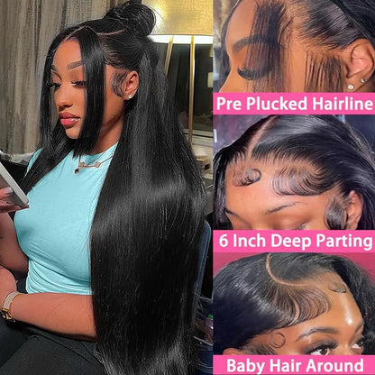 Long Straight Human Hair Wig – 13x4 & 13x6 HD Lace Front Glueless 16–42 Inches