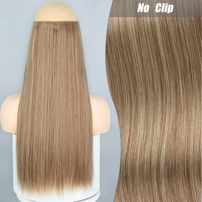 No Clips Natural Hair Extension Synthatic Artificial Long Straight Hairpiece Blonde Black Mixed