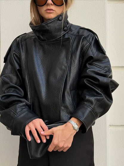 Women's Oversized Faux Leather Moto Jacket