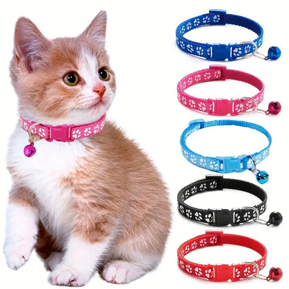 Adjustable Cat Collar with Bell – Cute Paw Print Kitten Necklace