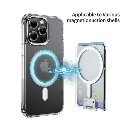 Strong Transparent Magnetic Magsafe Card Wallet Metal Stand Holder Clear Case Iphone Phone Back Bag