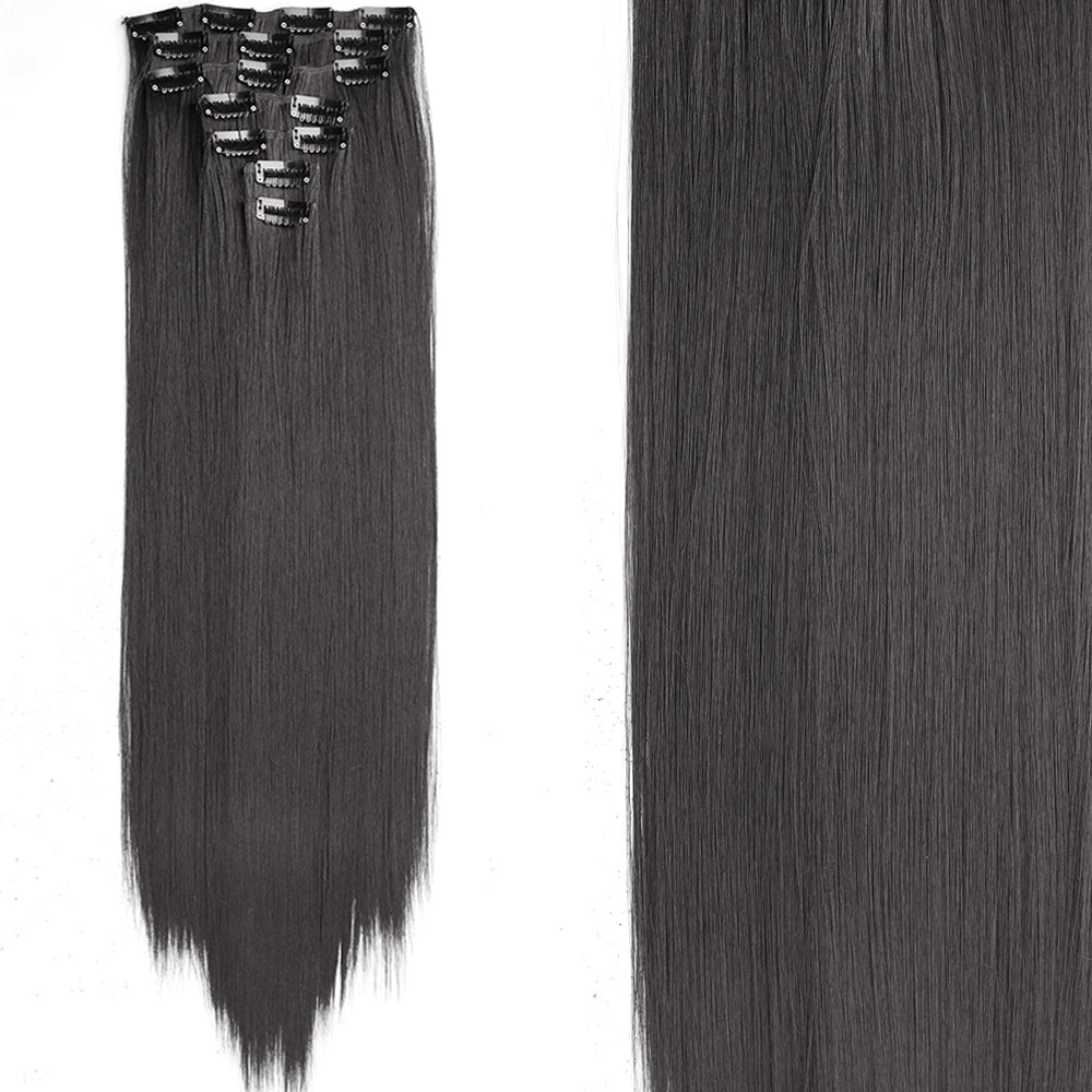 Clip-In Hair Extensions 7pcs 16 Clips Wavy Synthetic 24 Inch