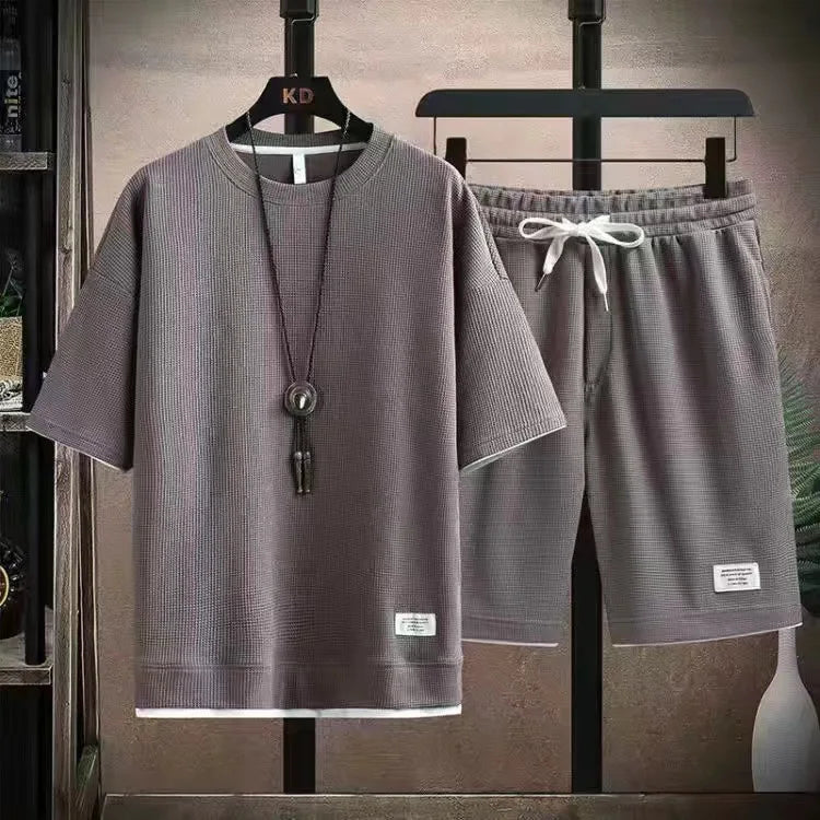 Men's Waffle Texture T-Shirt & Shorts Set