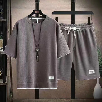 Men's Waffle Texture T-Shirt & Shorts Set
