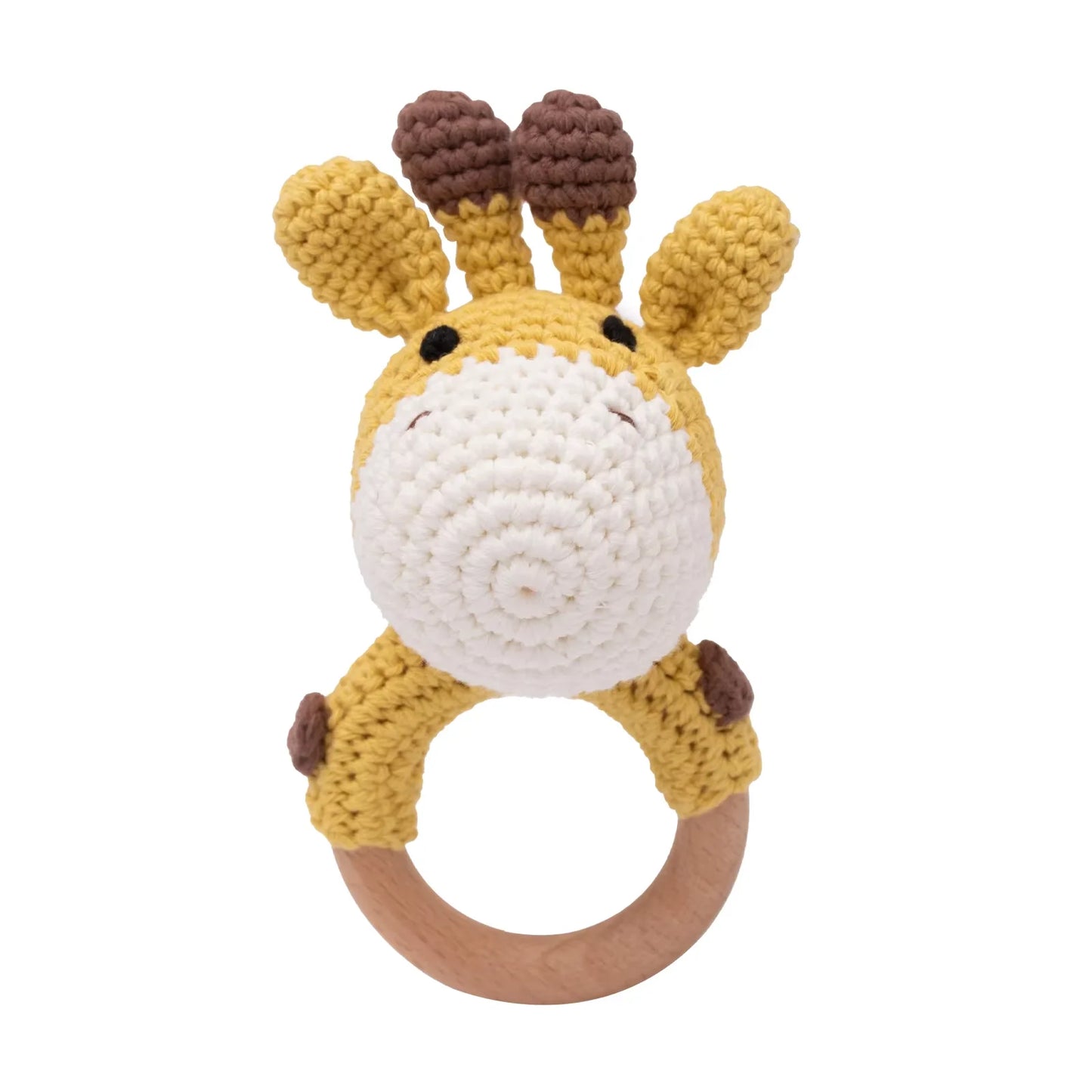 Baby Crochet Rattle & Wooden Teether Toy – BPA-Free Animal Ring