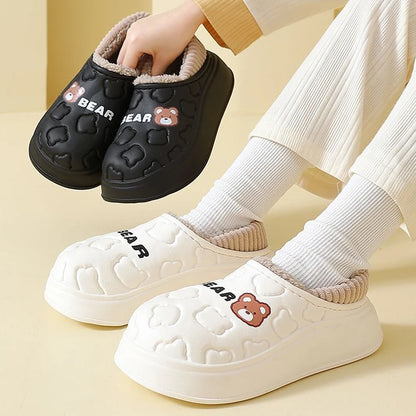 Waterproof Cotton Slippers Women Men Winter Outdoor Indoor Home Plush Warm Thick Sole Anti Slip