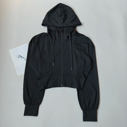 Women's Cropped Hooded Running Jacket – Zip-Up Activewear