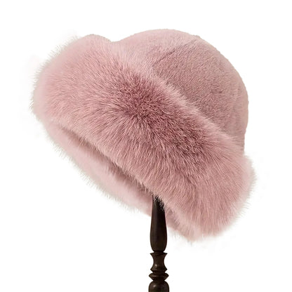 Women's Fluffy Faux Fur Winter Hat - Warm Bucket Cap