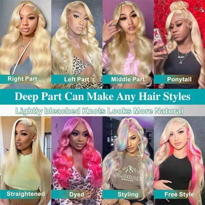 613 13x6 Lace Front Wig Human Hair Body Wave Blonde Frontal Wigs Women 220 Density Natural Hairline
