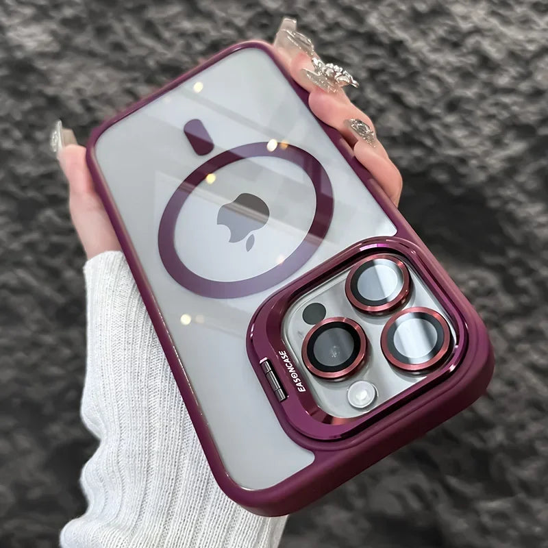 Metal Ring Transparent Shockproof iPhone Case with Camera Lens Protector
