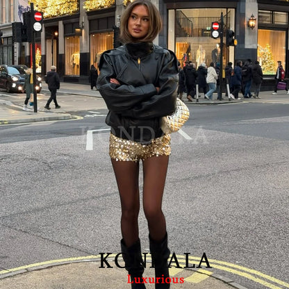 Women's Oversized Faux Leather Jacket – Casual Chic Button Coat