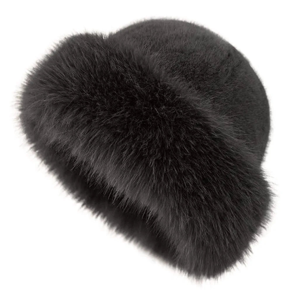 Fluffy Faux Fur Beret – Women's Winter Plush Bucket Hat