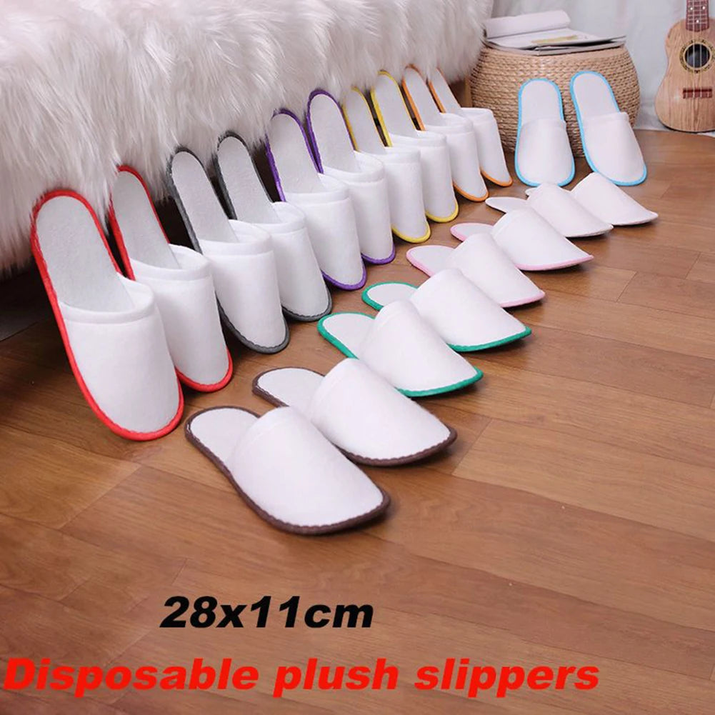 10pair Lot Hotel Slippers Men Womens Random Color Velvet Travel Disposable Cotton Home Hospitality