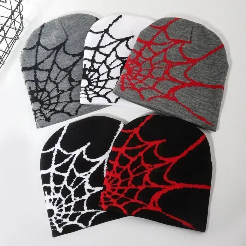 Spider Web Knitted Beanie Hat – Soft Wool Winter Cap for Men & Women