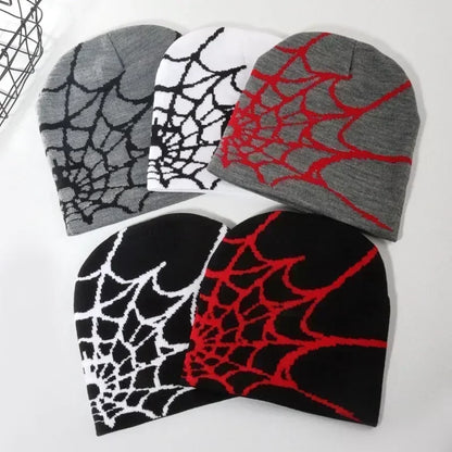 Spider Web Knitted Beanie Hat – Soft Wool Winter Cap for Men & Women
