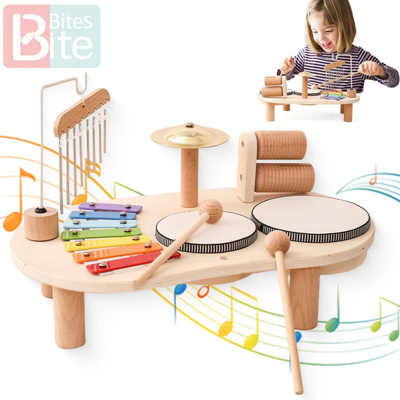 Wooden Montessori Music Bandstand – Kids Xylophone & Drum Set