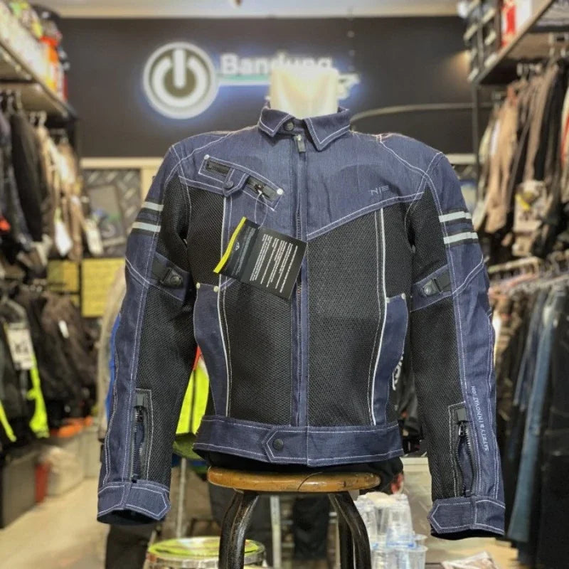 KOMINE JK-006 Motorcycle Denim Mesh Racing Jacket – Breathable