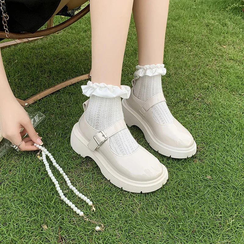 Women's Pearl Chain Mary Jane Shoes – Patent Leather Platform