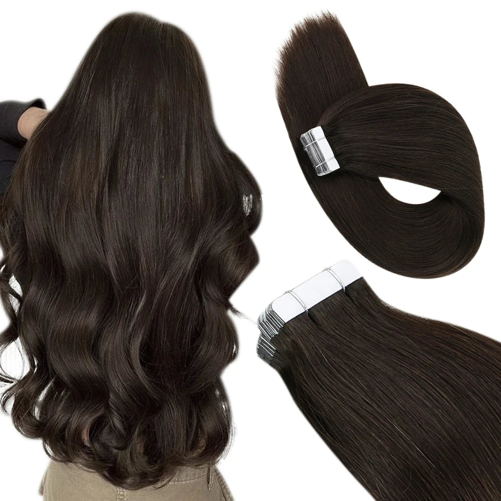 Ugeat Tape Hair Extensions Human Real Natural Brazilian Remy Straight Seamless Skin Weft Women