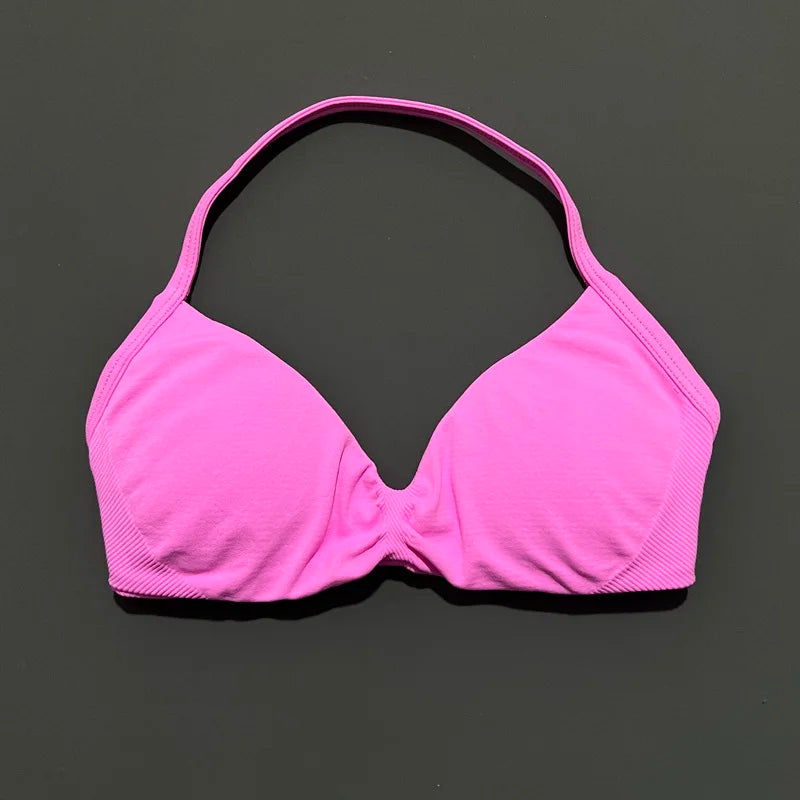 Women's Strappy Sports Bra – Padded Push-Up Gym Top