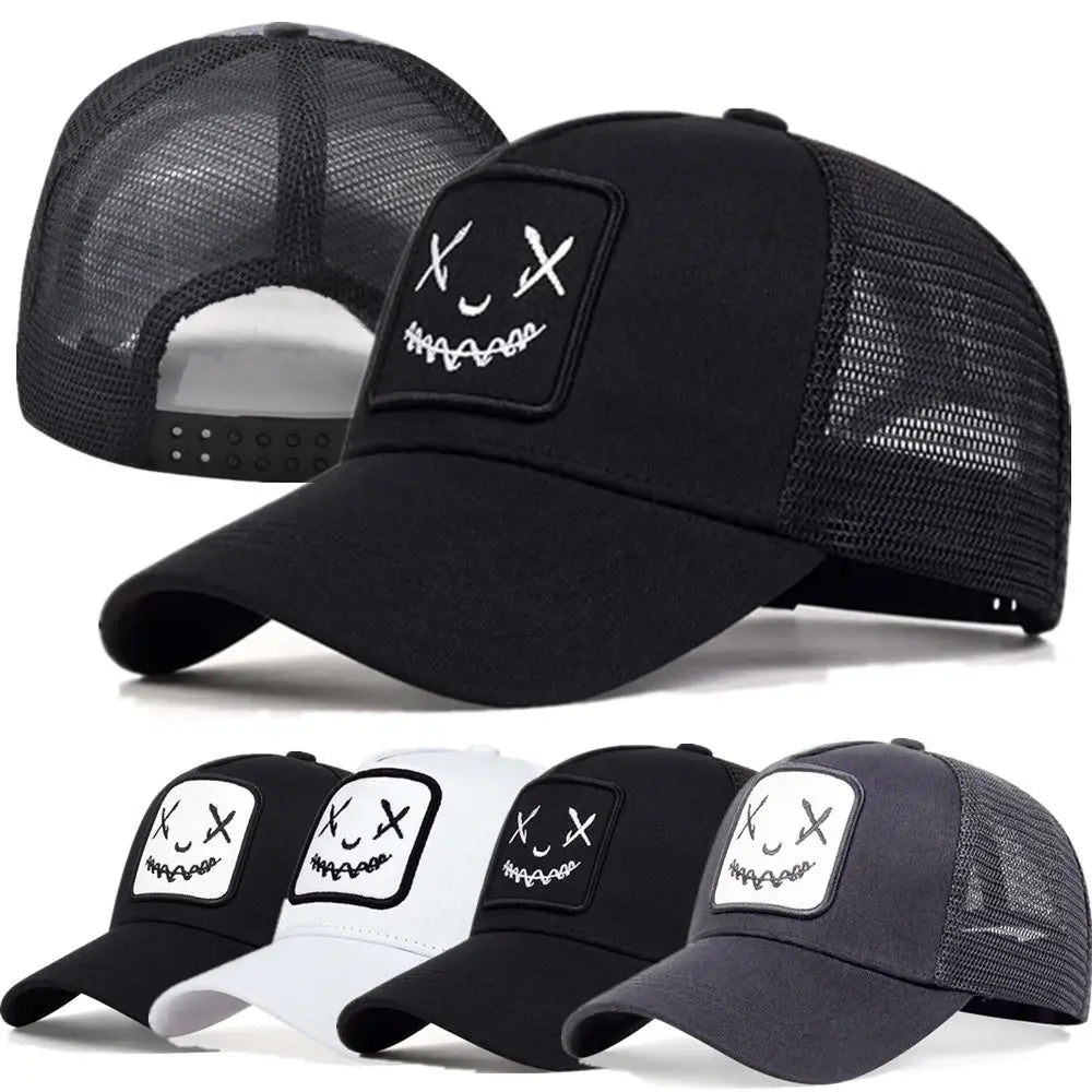 Smile Face Patch Trucker Hat – Unisex Mesh Baseball Cap