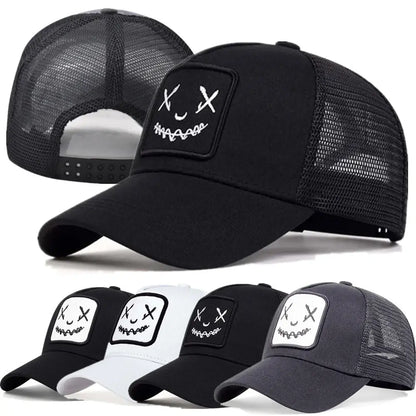 Smile Face Patch Trucker Hat – Unisex Mesh Baseball Cap