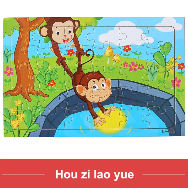 Wooden Cartoon Animal Puzzle for Kids – 30 Pieces Montessori Toy