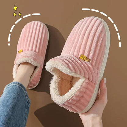 Fur Slippers Women Men Winter Warm Plush Indoor Slides