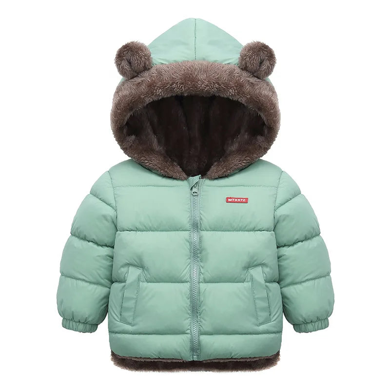 Kids Bear Ear Hooded Winter Jacket – Padded Fleece Coat