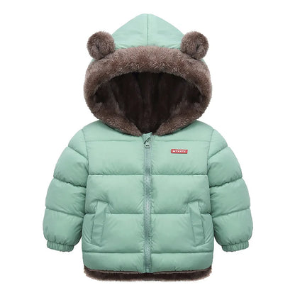 Kids Bear Ear Hooded Winter Jacket – Padded Fleece Coat