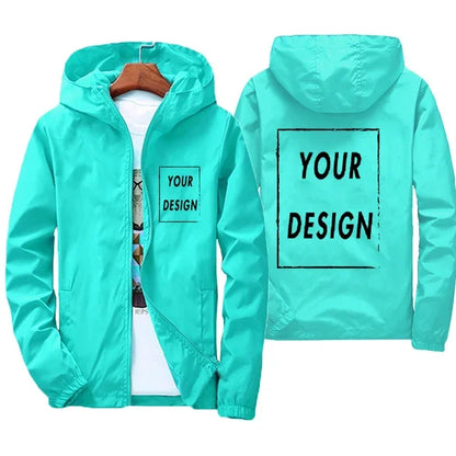 Custom Logo Men's Windbreaker Jacket – Waterproof Hooded Zip-Up