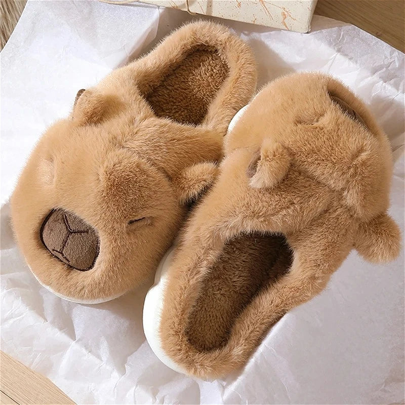 Cute Capybara Cotton Slippers Women Autumn Winter Indoor Soft Sole Warm Fur Slides Men Comfort Non