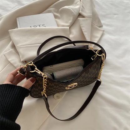 PU Leather Crossbody Bag with Gold Letter M – Women's Shoulder Handbag