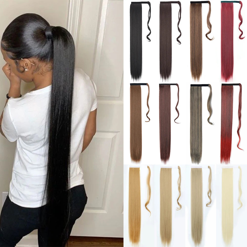 Wrap Around Ponytail Extension – Long Straight Synthetic Clip-In