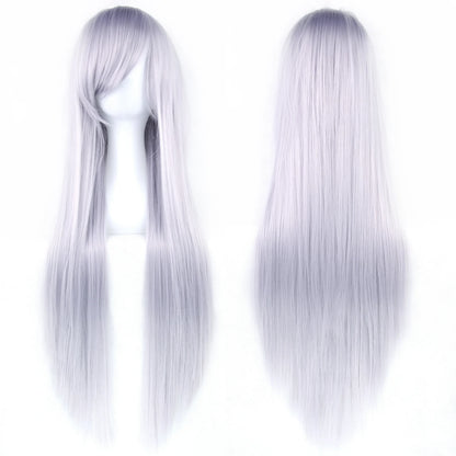 Soowee Long Synthetic Hair White Purple Cosplay Wigs Party Black Straight Wig Hairpiece Women