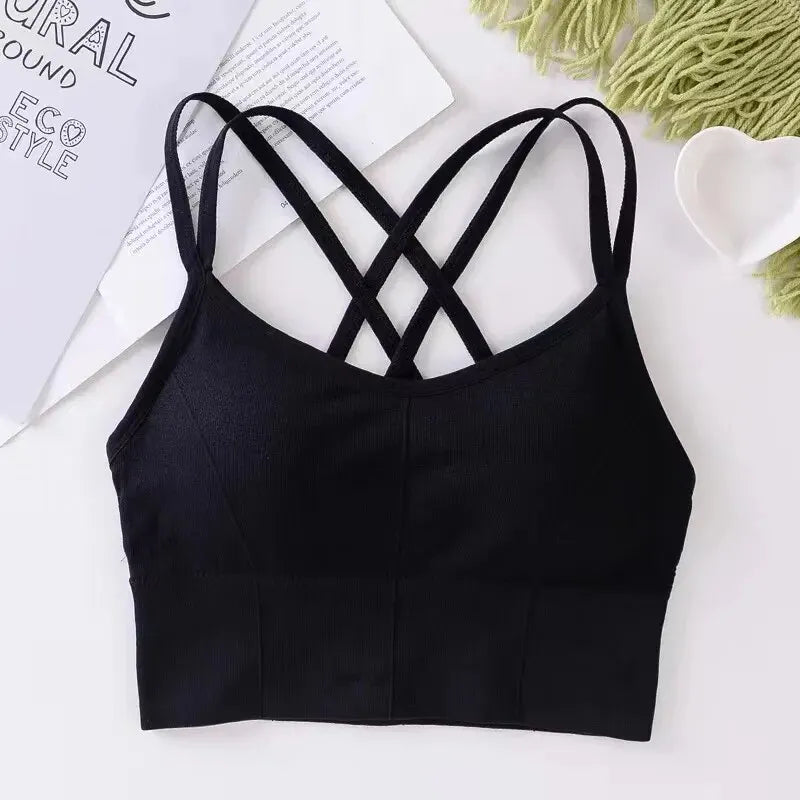 Women's Cross-Back Sports Bra – Push Up Fitness Tank Top
