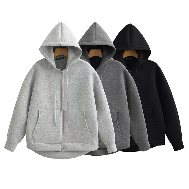 Oversized Zip Up Hoodie Women's Casual Hooded Sweatshirt Jacket