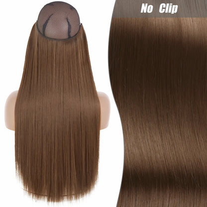 No Clips Natural Hair Extension Synthatic Artificial Long Straight Hairpiece Blonde Black Mixed