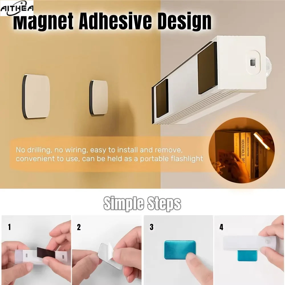 Aithea Led Motion Sensor Light Wireless Usb Rechargeable Night Portable Induction Lamp Cabinet