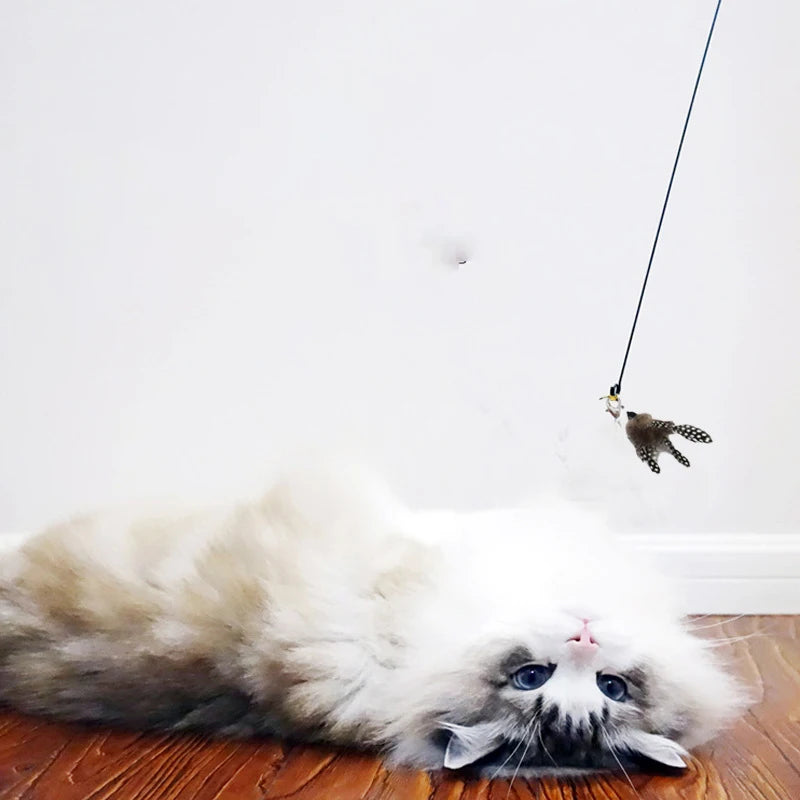 Cat Feather Wand Toy with Suction Cup Base