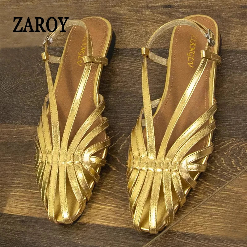 Women's Flat Sandals – Multi-Strap Cage Design Dress Shoes