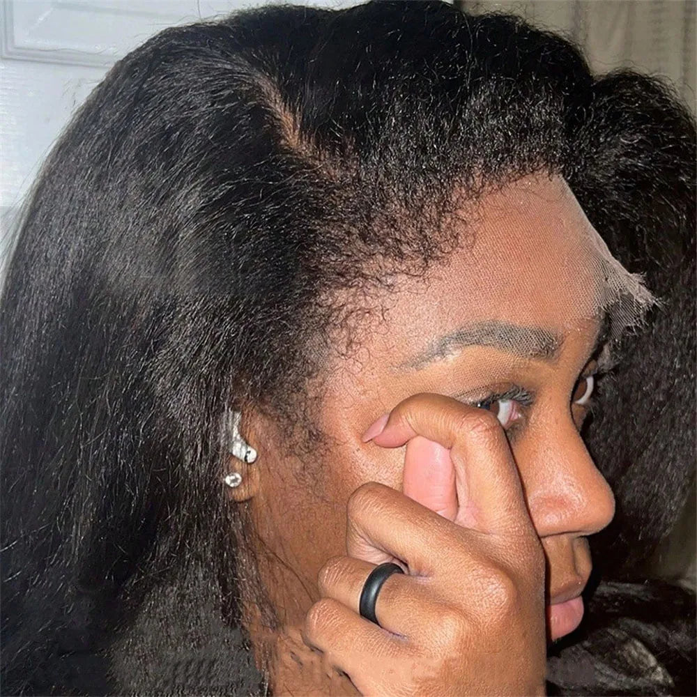 Kinky Straight 13x4 Lace Front Human Hair Wigs Women Brazilian Bone Colored 5x5 Transparent Frontal