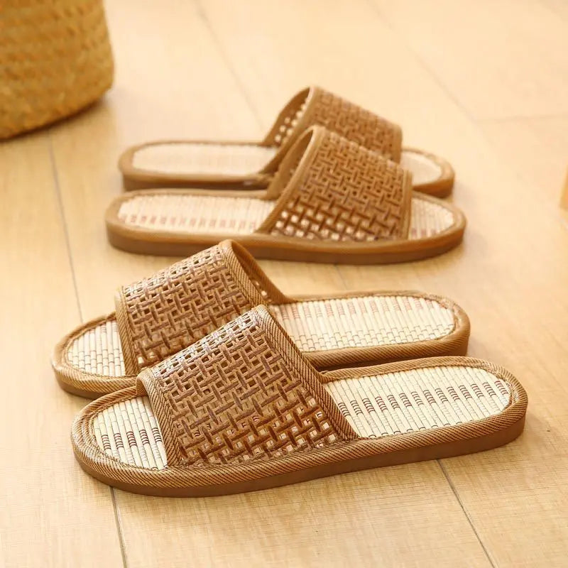 Bamboo Rattan Slippers – Breathable Anti-Slip Indoor Sandals