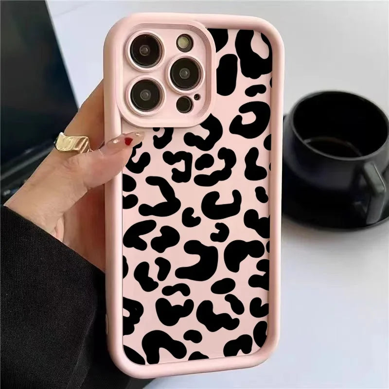 Black Leopard Print Pattern Silicone Phone Case Iphone 17 11 12 13 14 15 16 Pro Max 16e X Xs Xr 7 8