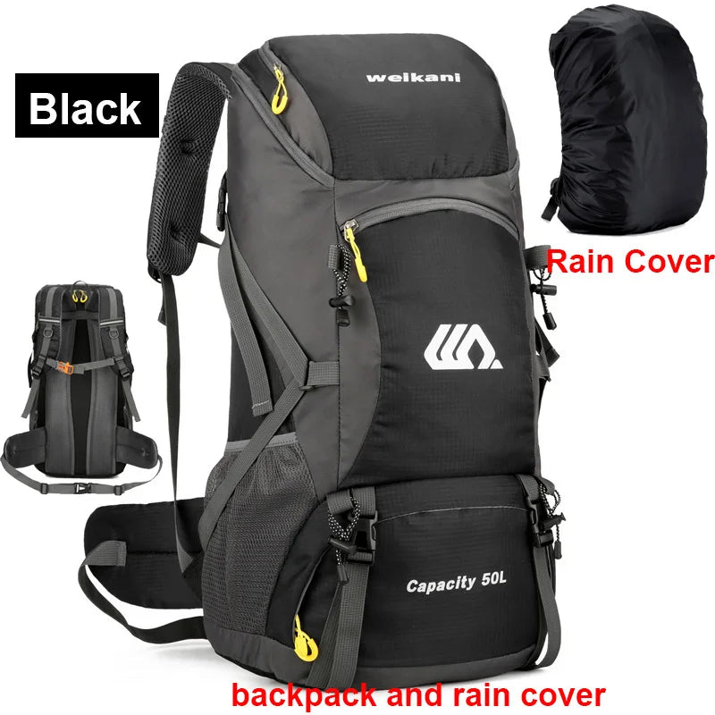 50L Hiking Backpack with Rain Cover – Waterproof Outdoor Travel Bag for Men & Women