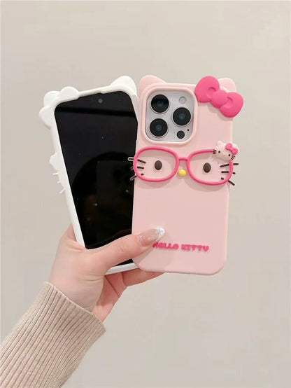 3d Glasses Cat Silicone Phone Case Iphone 17 Pro Max 16 15 Plus 14 13 Mini 12 11 4 4s 5 5s 7 8 Se