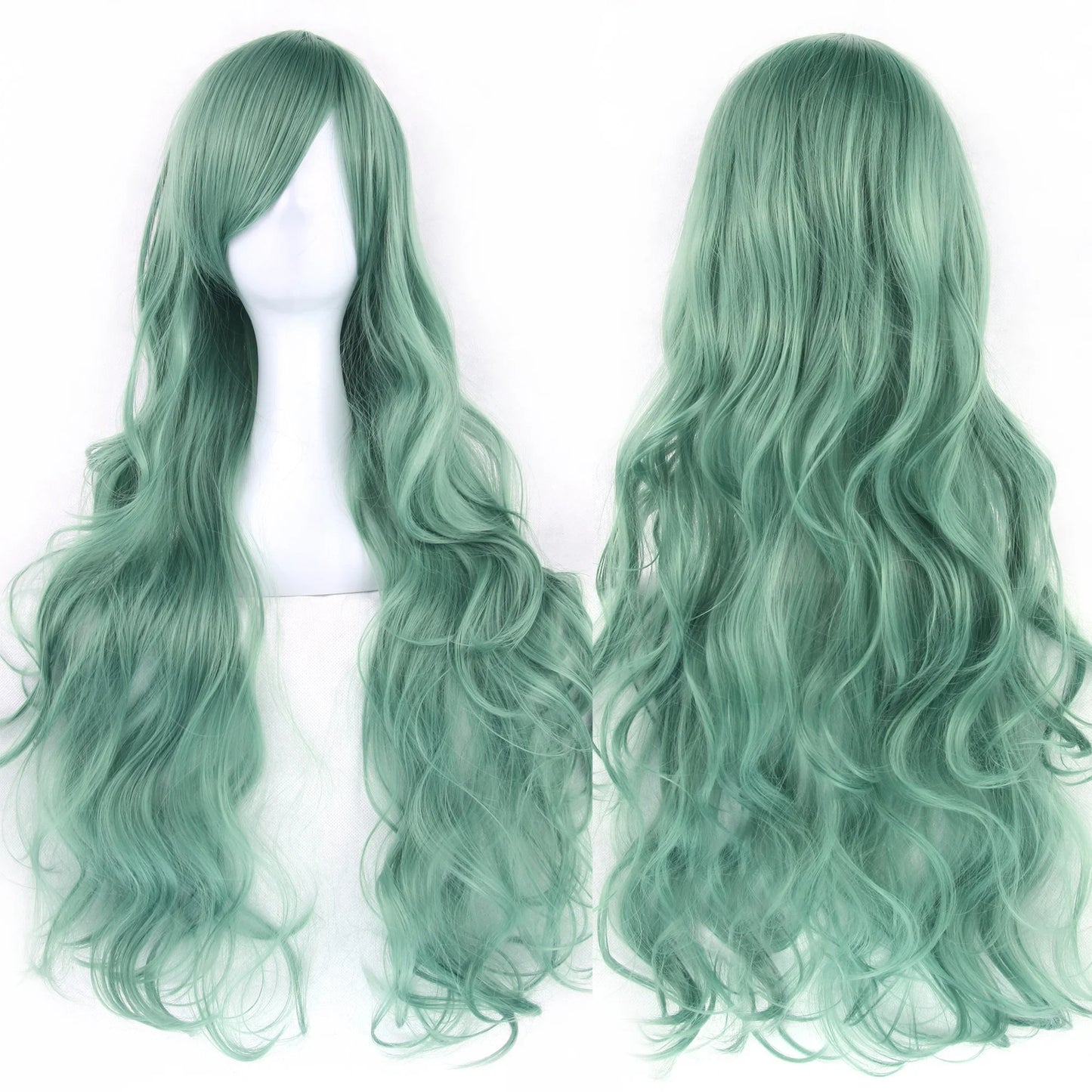 Soowee Curly Long Synthetic Hair Green Wig Hairpiece Pink Black Party Cosplay Wigs Women